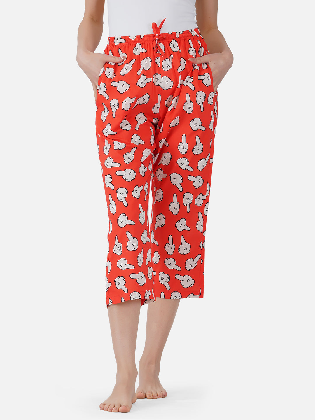 Red-Off print cotton capris - thebriefsstory