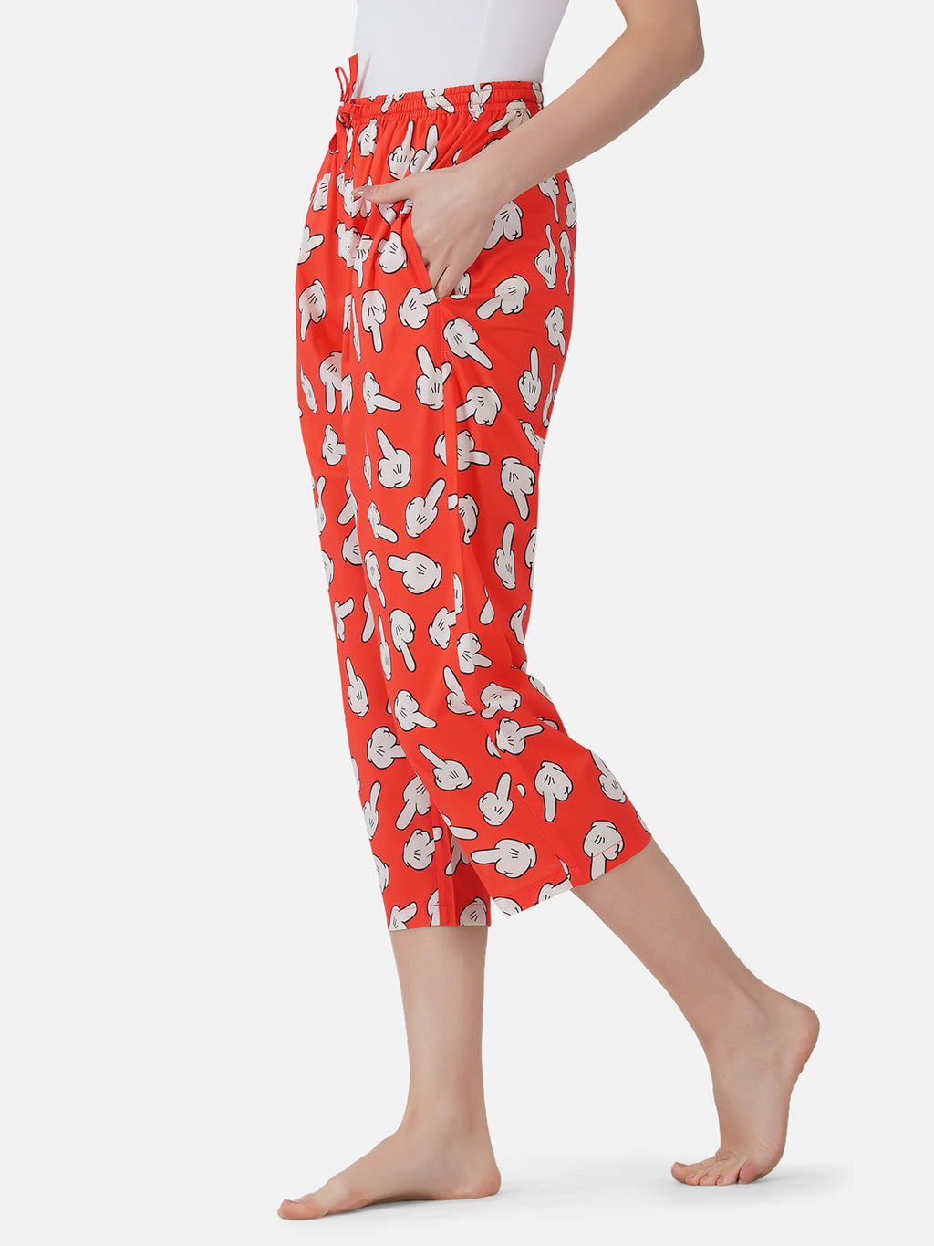Red-Off print cotton capris - thebriefsstory
