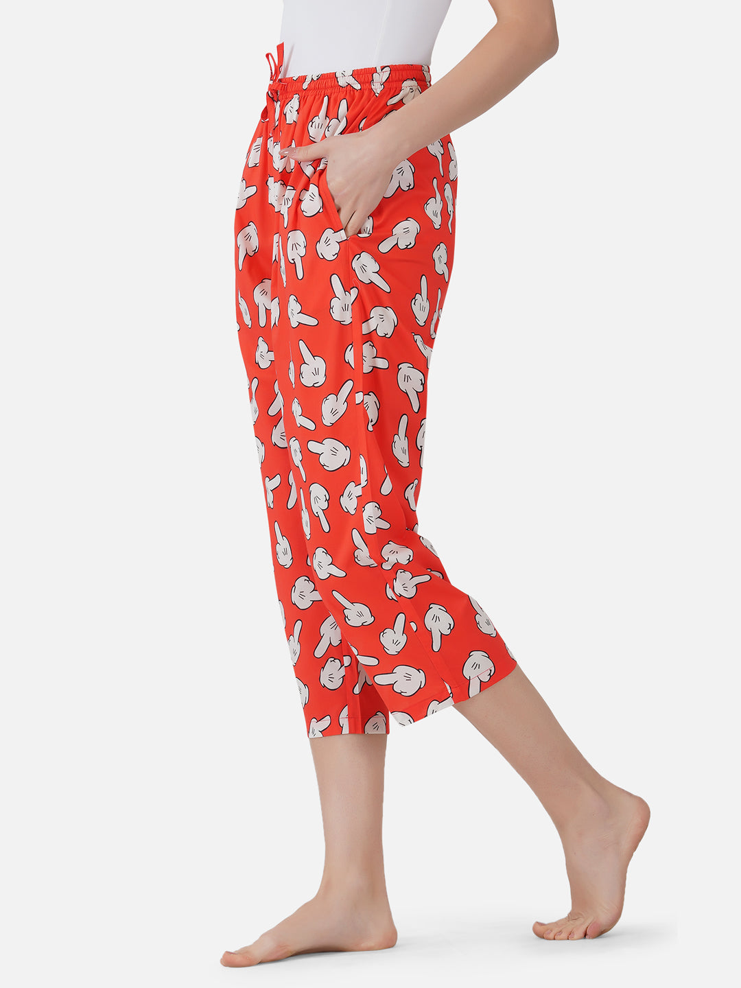 Red-Off print cotton capris - thebriefsstory