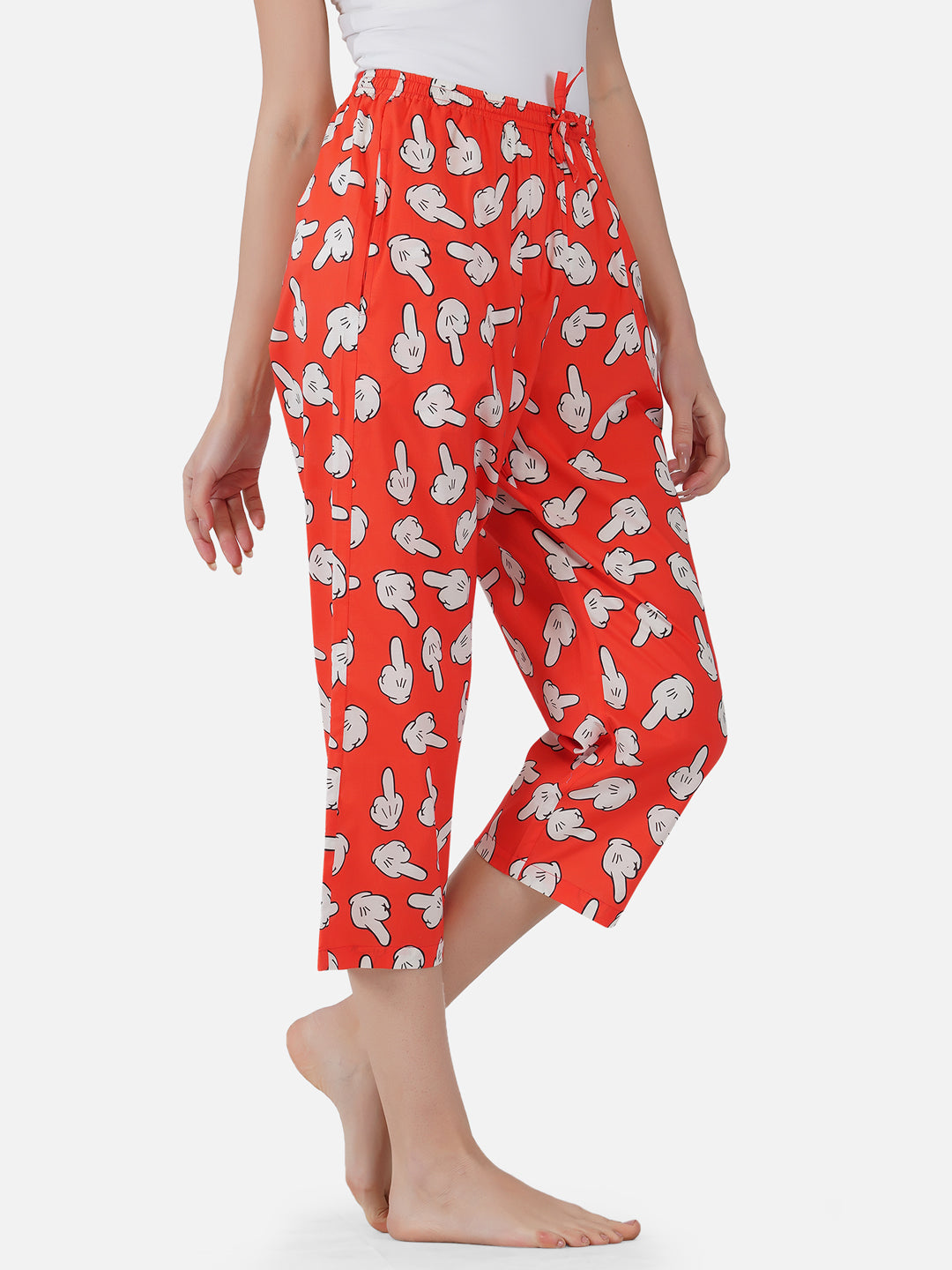 Red-Off print cotton capris - thebriefsstory