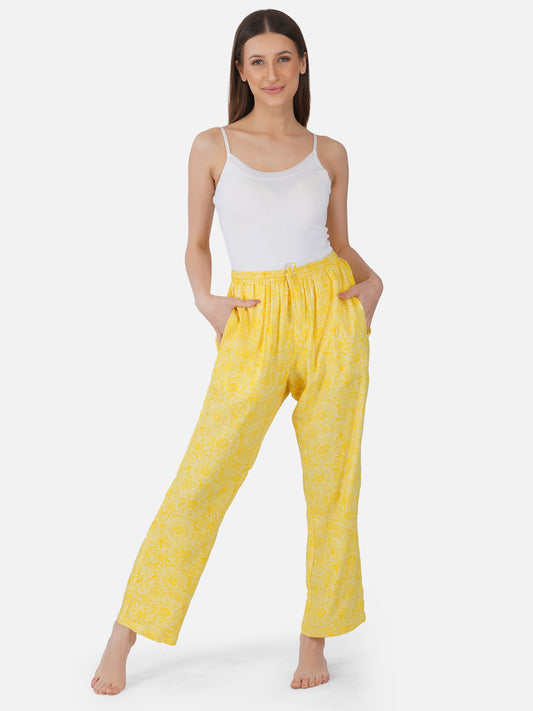 Sunshine yellow floral viscose twill Pyjamas - thebriefsstory