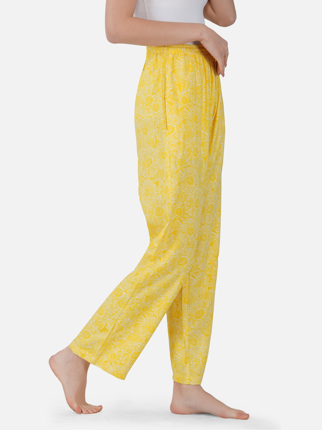 Sunshine yellow floral viscose twill Pyjamas - thebriefsstory