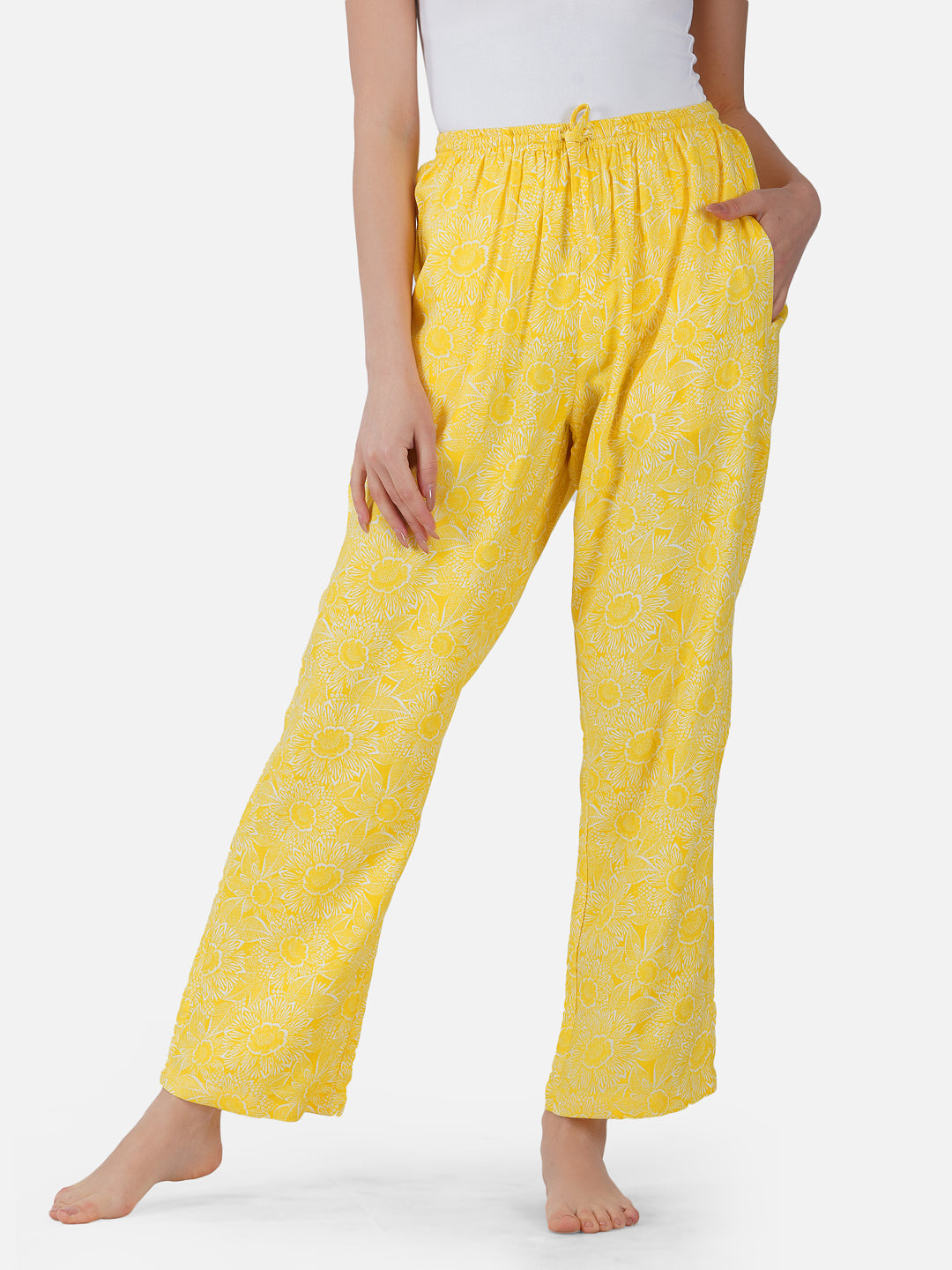 Sunshine yellow floral viscose twill Pyjamas - thebriefsstory