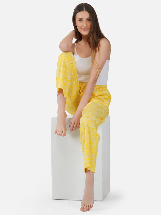 Sunshine yellow floral viscose twill Pyjamas - thebriefsstory